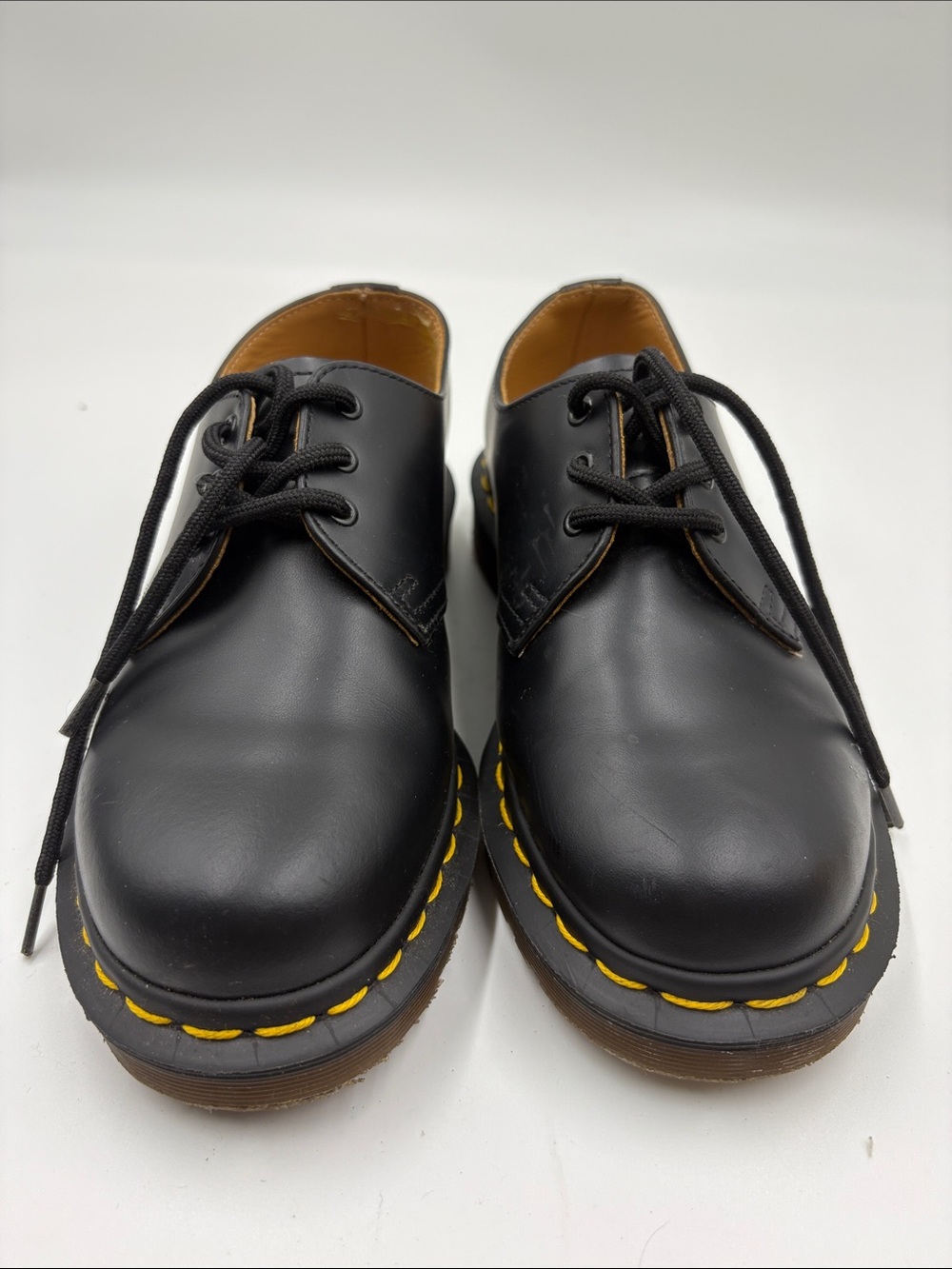 Black Kids Lace-Up Shoes with Yellow Stitching